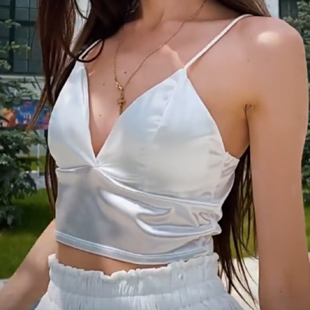 NWT S white satin bralette longline top spaghetti PRICE FINAL - Picture 7 of 8